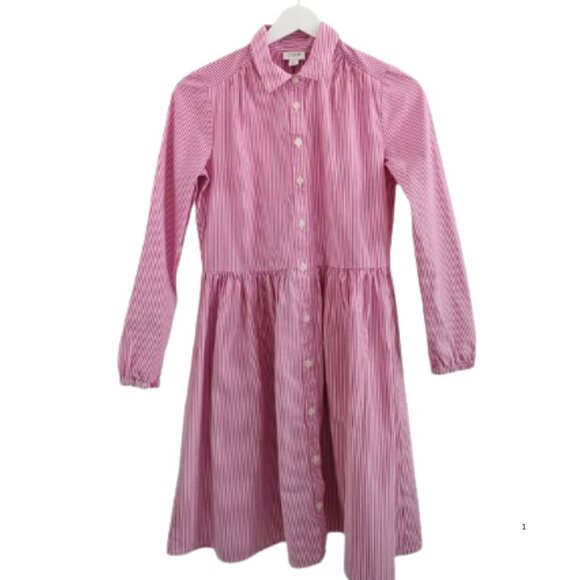 J.Crew  Pink & White Striped Shirt Dress Button Front, Long Sleeve Size 0 EUC - Picture 2 of 4